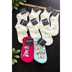 Hello Socks Bundle 8 Pair NWT Ankle & Low Cut Lemon/Cow/Hamster Print Sz 4-10